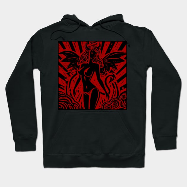 Lino Cut Devil Girl Hoodie by n23tees